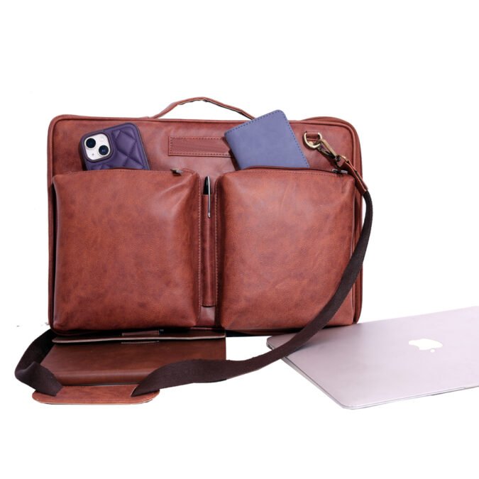 The Maven – Double-Pocket Vegan Leather Laptop Bag