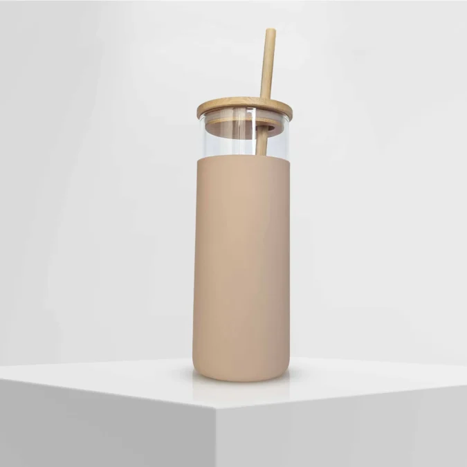 Glass Sipper with Bamboo Lid & Straw | Tumbler with Sleeve