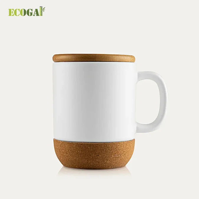 Eco Ceramic Coffee Mug with Cork Base & Bamboo Lid