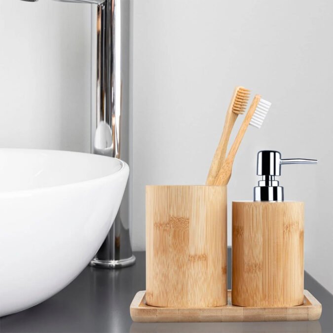 Bamboo Soap Dispenser | Natural Liquid Dispenser for Lotion Sanitizer Shower Gel Bottle | Refillable Container for Bathroom