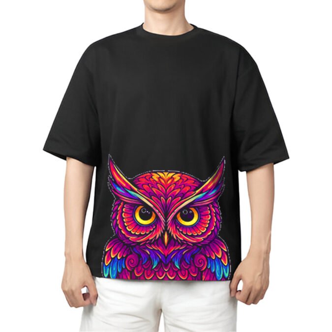 Embrace the Night: Vibrant Owl Oversized Graphic Tee